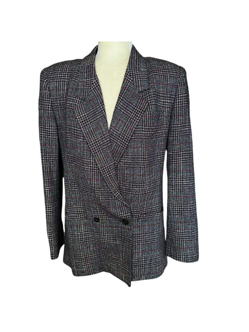 Vintage 80s En Avance Glen Plaid Skirt Suit Double Breasted Tweed Size 11/12 - Picture 2 of 8
